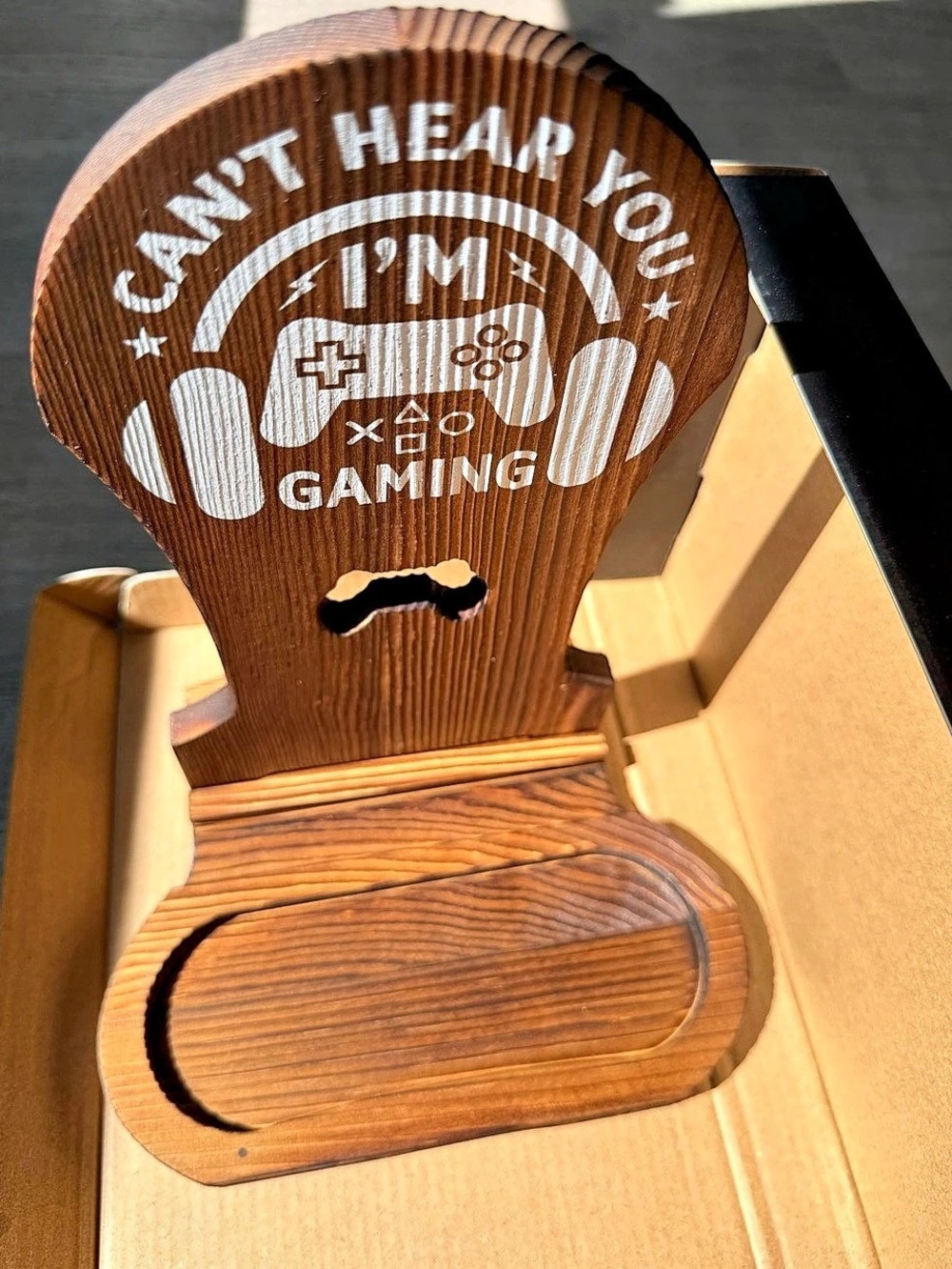 Wooden Gaming Controller Stand, Brown & Black